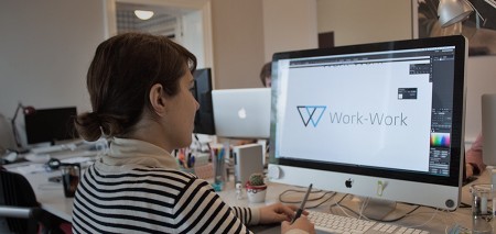 Sanja at Klapp Media does some final adjustments to the Work-Work logo.